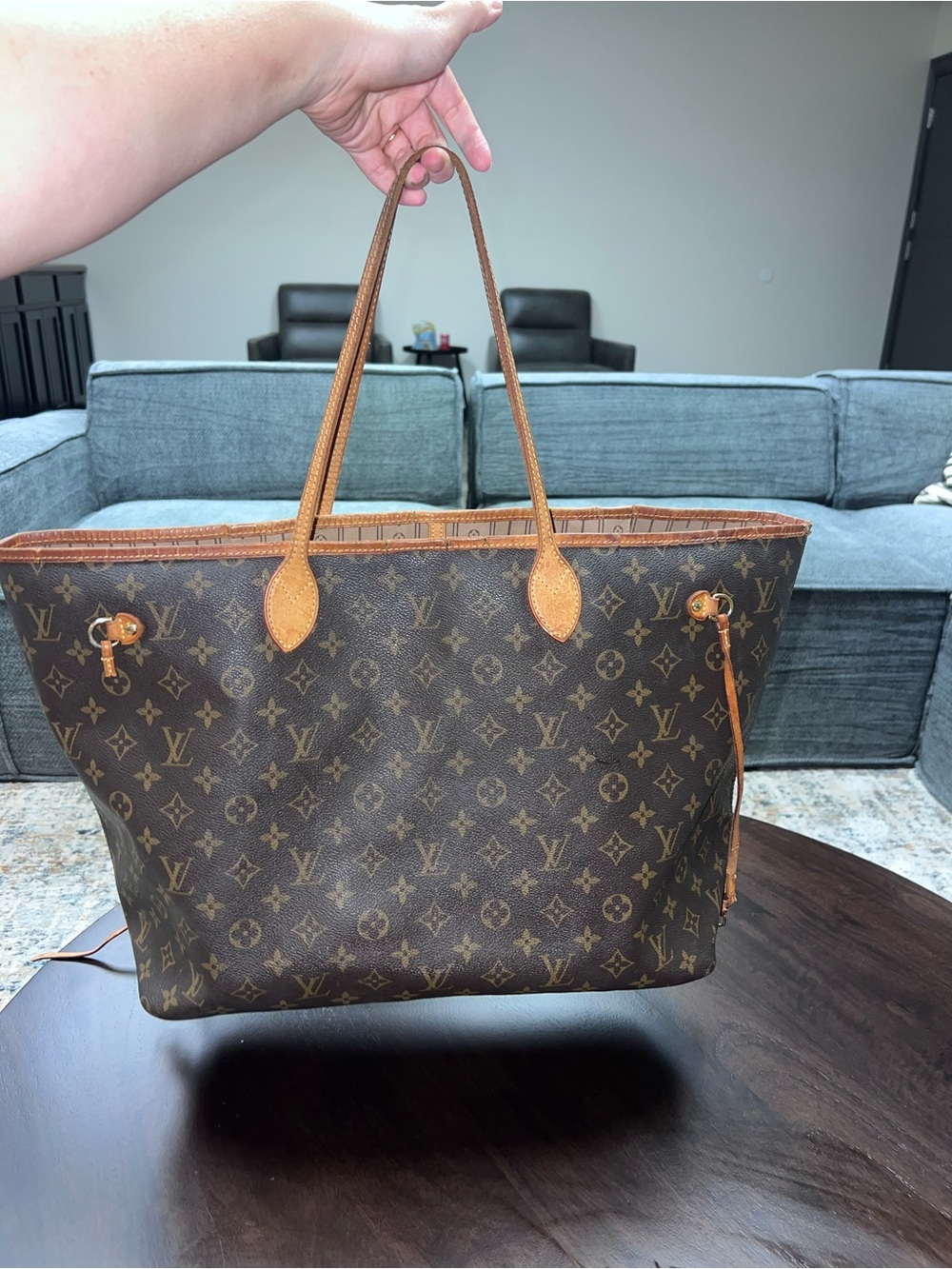 Louis Vuitton Brown Monogram Canvas Tote with Tan Trim
